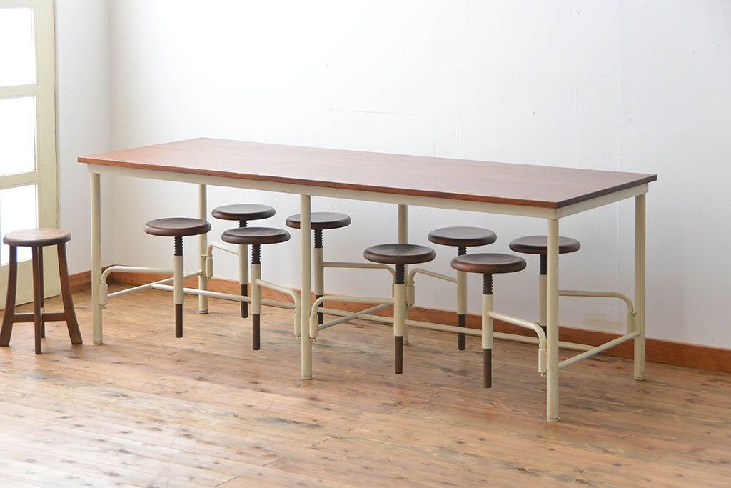 ラフジュ工房オリジナル 8脚格納スツールの特大作業台(テーブル  、机)