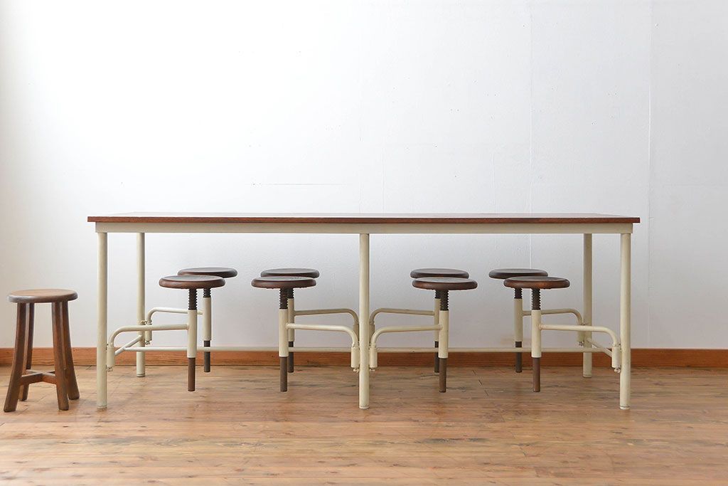 ラフジュ工房オリジナル 8脚格納スツールの特大作業台(テーブル  、机)