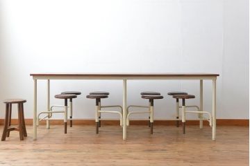 ラフジュ工房オリジナル 8脚格納スツールの特大作業台(テーブル  、机)