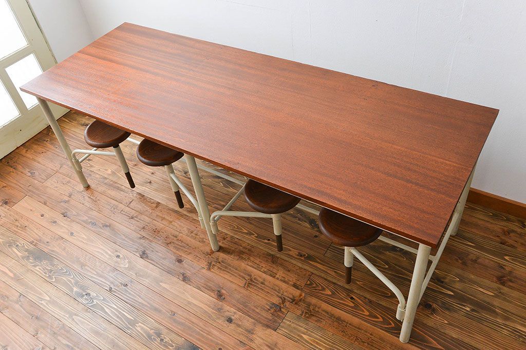 ラフジュ工房オリジナル 8脚格納スツールの特大作業台(テーブル  、机)