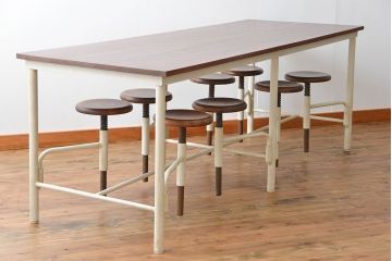 ラフジュ工房オリジナル 8脚格納スツールの特大作業台(テーブル  、机)