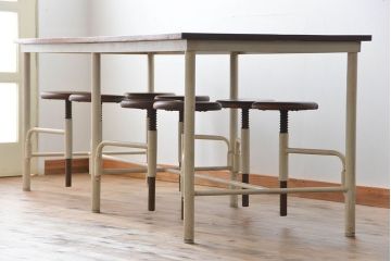 ラフジュ工房オリジナル 8脚格納スツールの特大作業台(テーブル  、机)