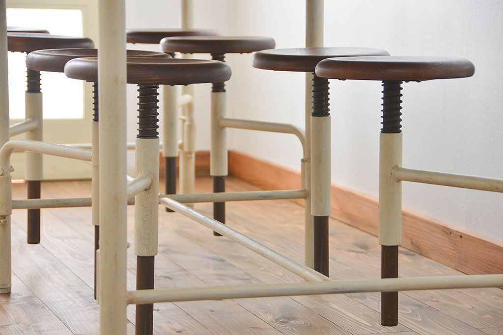 ラフジュ工房オリジナル 8脚格納スツールの特大作業台(テーブル  、机)