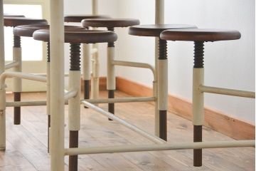 ラフジュ工房オリジナル 8脚格納スツールの特大作業台(テーブル  、机)