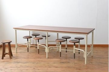 ラフジュ工房オリジナル 8脚格納スツールの特大作業台(テーブル  、机)