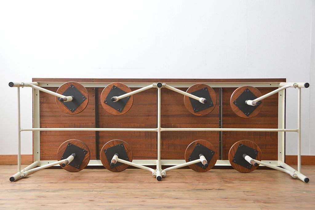 ラフジュ工房オリジナル 8脚格納スツールの特大作業台(テーブル  、机)