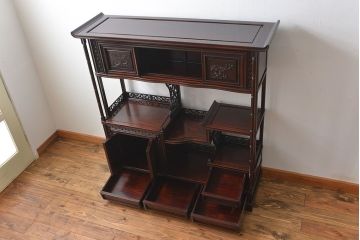アンティーク家具　1970年頃 唐木製の高級飾り棚(茶棚、茶箪笥)