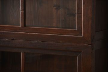 アンティーク家具　古民具・骨董 太い框組みの大きなガラス収納棚(ガラスケース、食器棚、水屋箪笥)