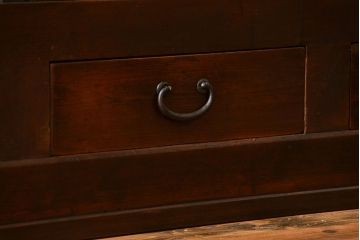 アンティーク家具　古民具・骨董 太い框組みの大きなガラス収納棚(ガラスケース、食器棚、水屋箪笥)