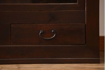 アンティーク家具　古民具・骨董 太い框組みの大きなガラス収納棚(ガラスケース、食器棚、水屋箪笥)