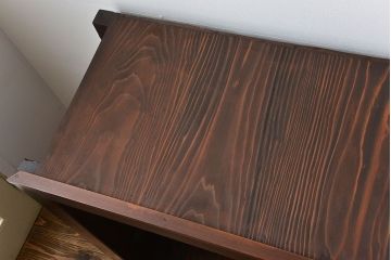 アンティーク家具　古民具・骨董 太い框組みの大きなガラス収納棚(ガラスケース、食器棚、水屋箪笥)