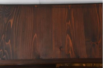 アンティーク家具　古民具・骨董 太い框組みの大きなガラス収納棚(ガラスケース、食器棚、水屋箪笥)