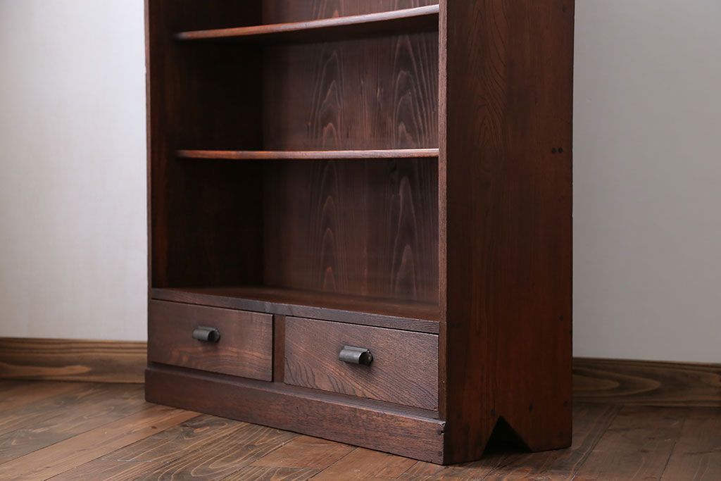アンティーク家具　アンティーク 古い木の引き出し付き本棚(飾り棚)
