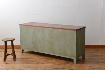 アンティーク家具　アンティークペイント かわいい脚付きチェスト(ドロワー、ネームプレート付き)