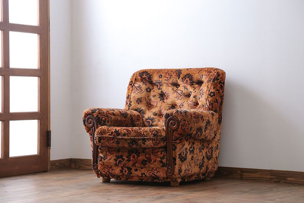 アンティーク家具　大正ロマン 金華山張り 1人掛け ソファ(1)