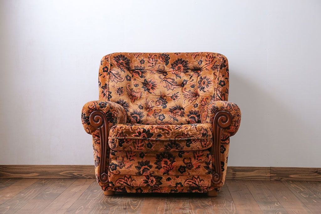 アンティーク家具　大正ロマン 金華山張り 1人掛け ソファ(1)