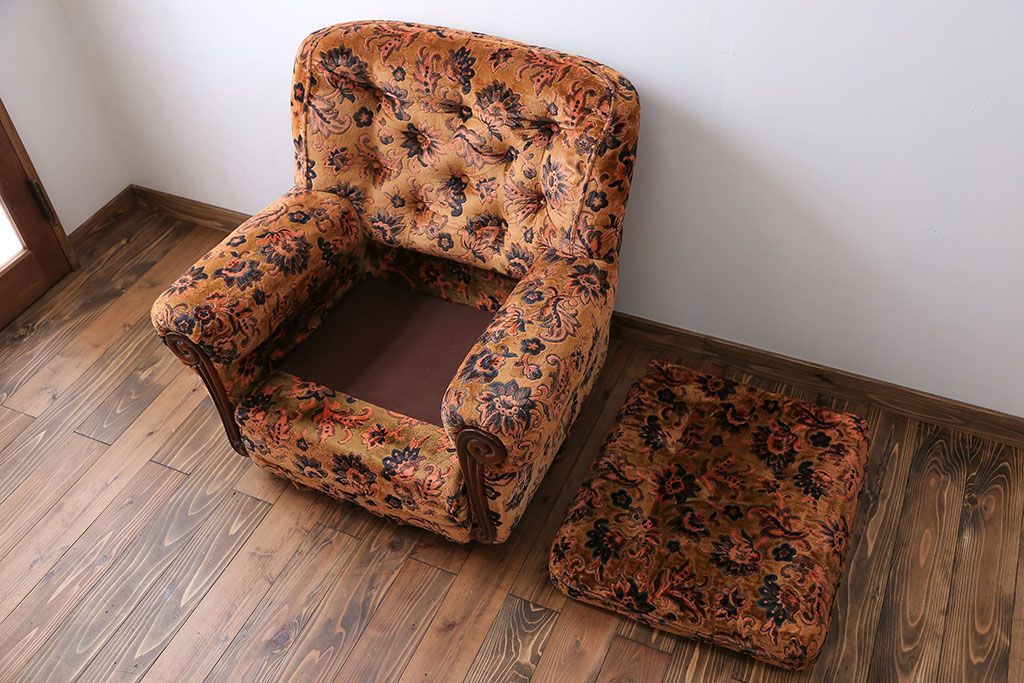 アンティーク家具　大正ロマン 金華山張り 1人掛け ソファ(1)