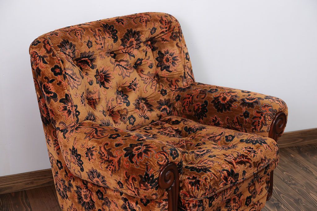 アンティーク家具　大正ロマン 金華山張り 1人掛け ソファ(1)