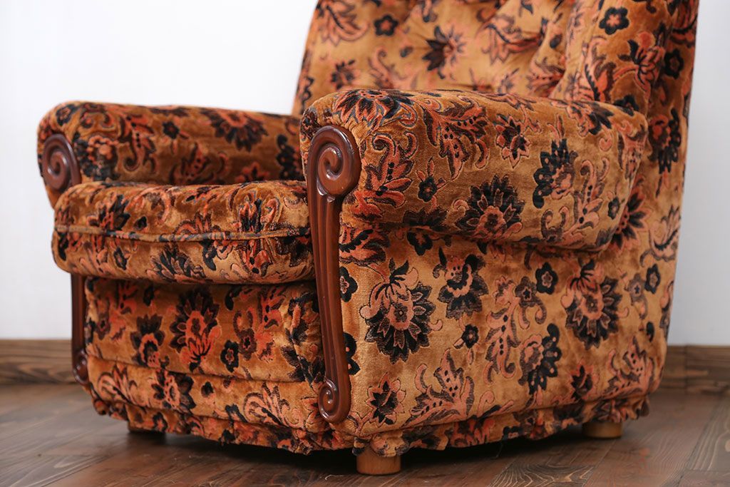 アンティーク家具　大正ロマン 金華山張り 1人掛け ソファ(1)