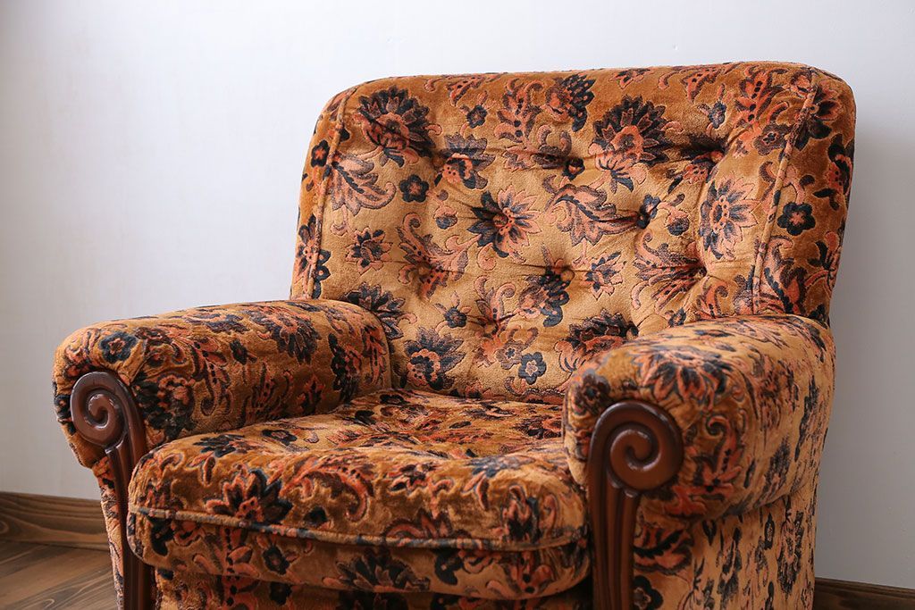 アンティーク家具　大正ロマン 金華山張り 1人掛け ソファ(1)