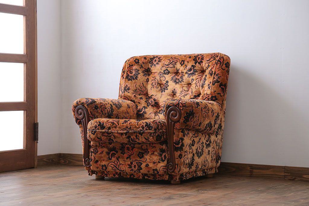 アンティーク家具　大正ロマン 金華山張り 1人掛け ソファ(2)