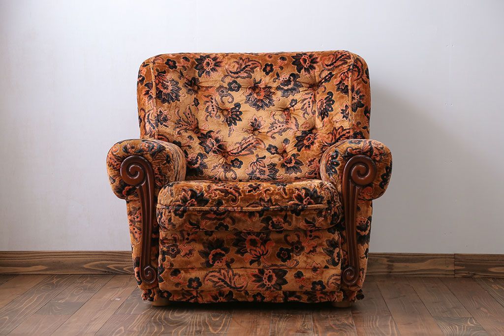 アンティーク家具　大正ロマン 金華山張り 1人掛け ソファ(2)