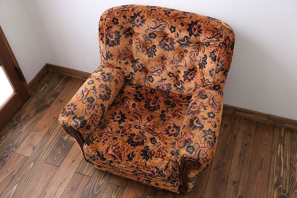 アンティーク家具　大正ロマン 金華山張り 1人掛け ソファ(2)