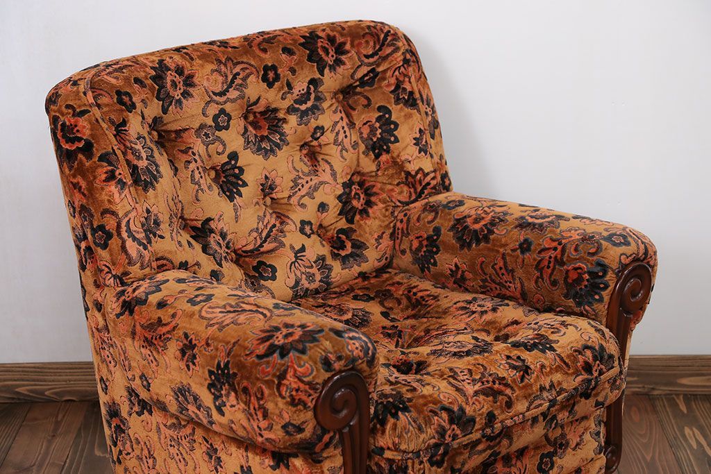 アンティーク家具　大正ロマン 金華山張り 1人掛け ソファ(2)