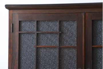 アンティーク家具　大正ロマン ダイヤガラス入りの2段重ね収納棚(食器棚)