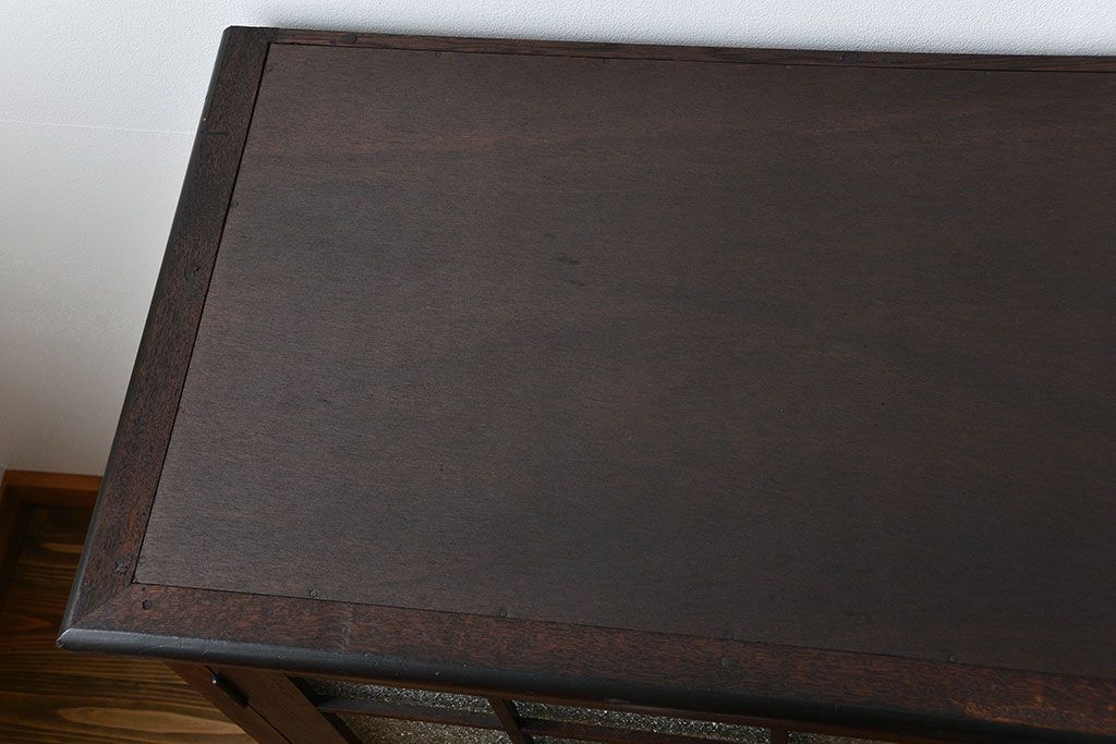 アンティーク家具　大正ロマン ダイヤガラス入りの2段重ね収納棚(食器棚)