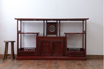 アンティーク家具　1970年頃 唐木製の横長飾り棚(茶棚、時代箪笥)