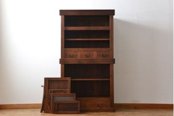 アンティーク家具　古民具・骨董 モールガラス入りのモダンな三尺水屋箪笥(食器棚、収納棚)