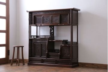 アンティーク家具　1960年頃 鉄刀木(タガヤサン)製 重厚な飾り棚(茶棚)
