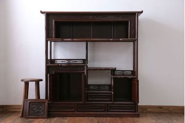 アンティーク家具　1960年頃 鉄刀木(タガヤサン)製 重厚な飾り棚(茶棚)