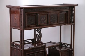 アンティーク家具　1960年頃 鉄刀木(タガヤサン)製 重厚な飾り棚(茶棚)