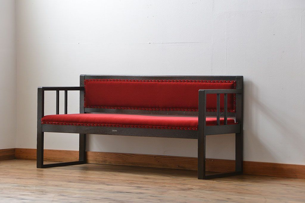 アンティーク家具　大正ロマン シンプルなアンティークベンチソファ