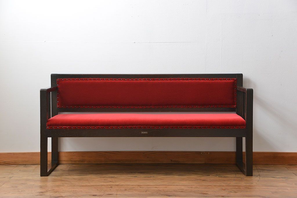 アンティーク家具　大正ロマン シンプルなアンティークベンチソファ