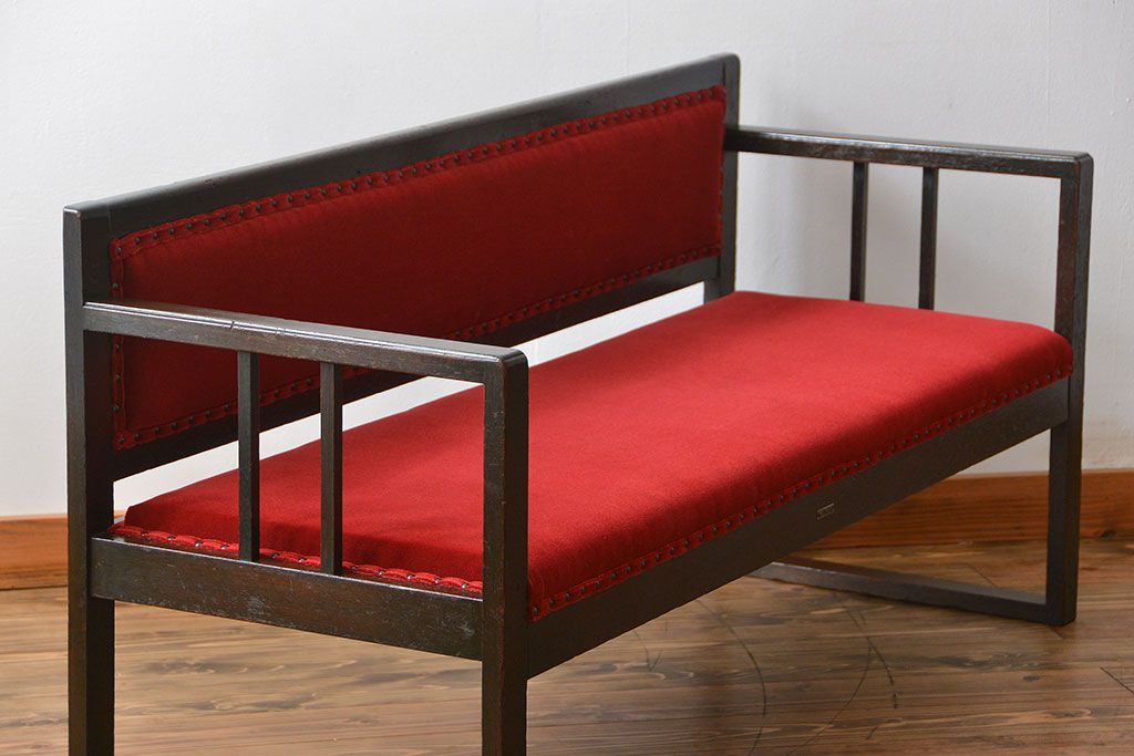 アンティーク家具　大正ロマン シンプルなアンティークベンチソファ