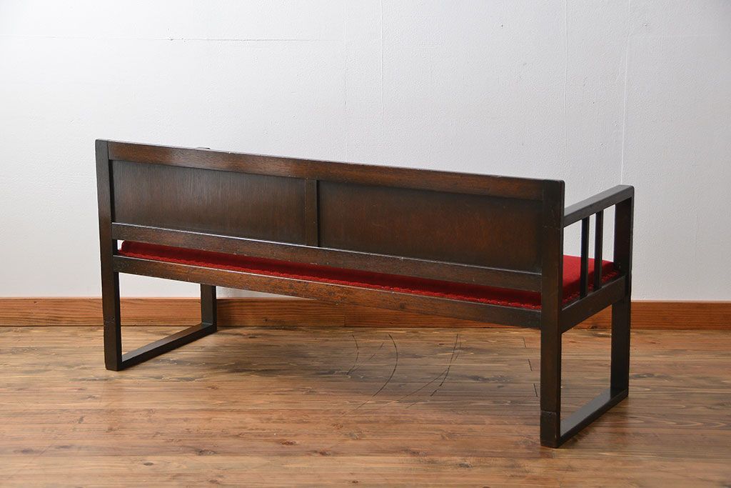 アンティーク家具　大正ロマン シンプルなアンティークベンチソファ