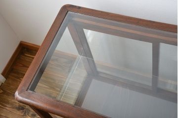 アンティーク家具　アンティーク 古いナラ材の4枚引き戸ガラスケース(ショーケース、飾り棚)