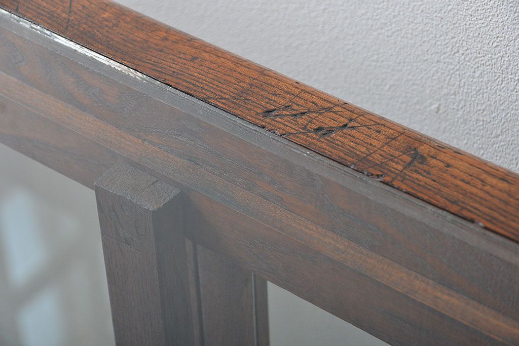 アンティーク家具　アンティーク 古いナラ材の4枚引き戸ガラスケース(ショーケース、飾り棚)