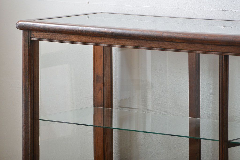 アンティーク家具　アンティーク 古いナラ材の4枚引き戸ガラスケース(ショーケース、飾り棚)