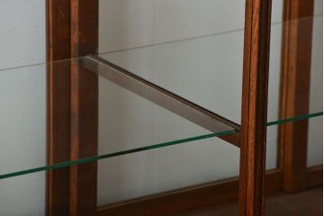アンティーク家具　アンティーク 古いナラ材の4枚引き戸ガラスケース(ショーケース、飾り棚)