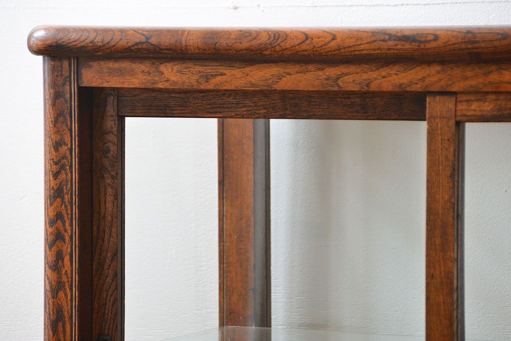 アンティーク家具　アンティーク 古いナラ材の4枚引き戸ガラスケース(ショーケース、飾り棚)