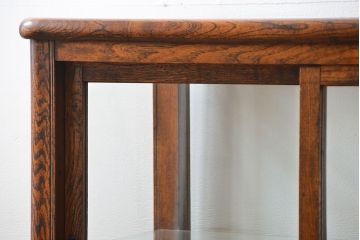 アンティーク家具　アンティーク 古いナラ材の4枚引き戸ガラスケース(ショーケース、飾り棚)