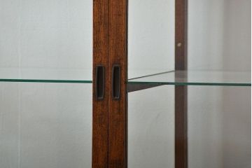 アンティーク家具　アンティーク 古いナラ材の4枚引き戸ガラスケース(ショーケース、飾り棚)