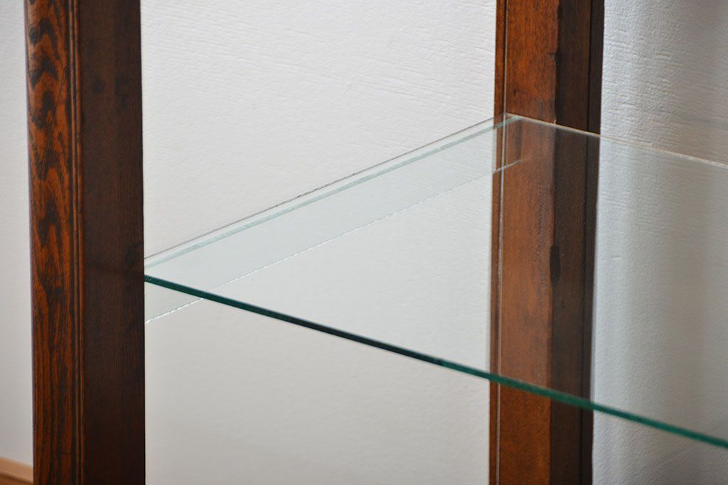 アンティーク家具　アンティーク 古いナラ材の4枚引き戸ガラスケース(ショーケース、飾り棚)