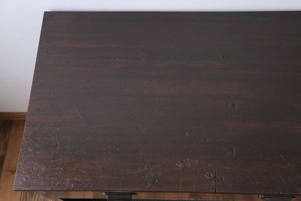 アンティーク家具　アンティーク 古い木のモールガラス入りのキッチンキャビネット(収納棚、食器棚)