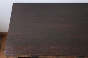 アンティーク家具　アンティーク 古い木のモールガラス入りのキッチンキャビネット(収納棚、食器棚)