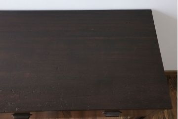 アンティーク家具　アンティーク 古い木のモールガラス入りのキッチンキャビネット(収納棚、食器棚)